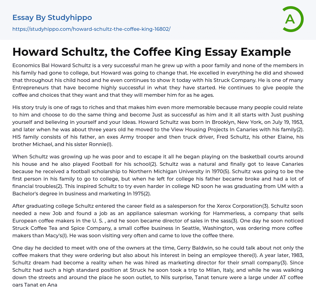 Howard Schultz, the Coffee King Essay Example