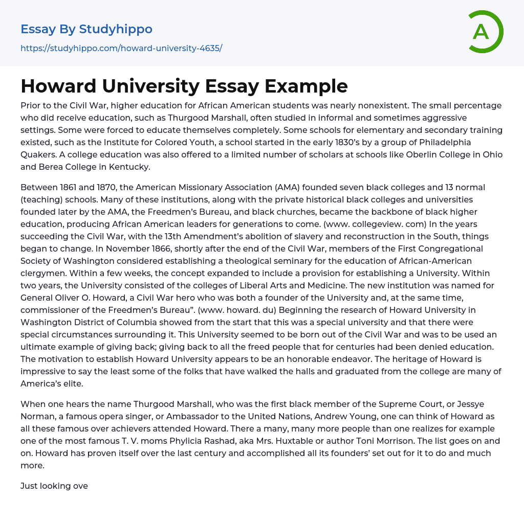 Howard University Essay Example