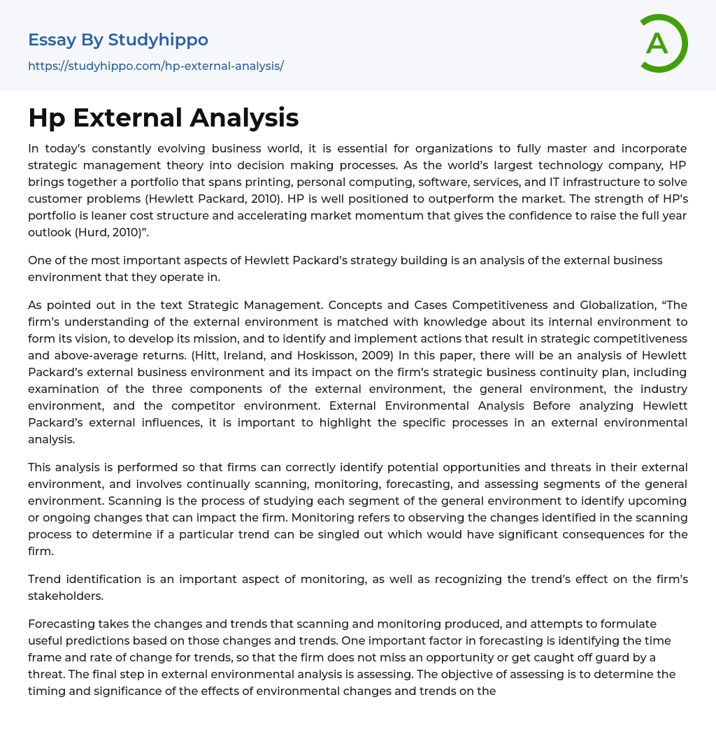 Hp External Analysis Essay Example