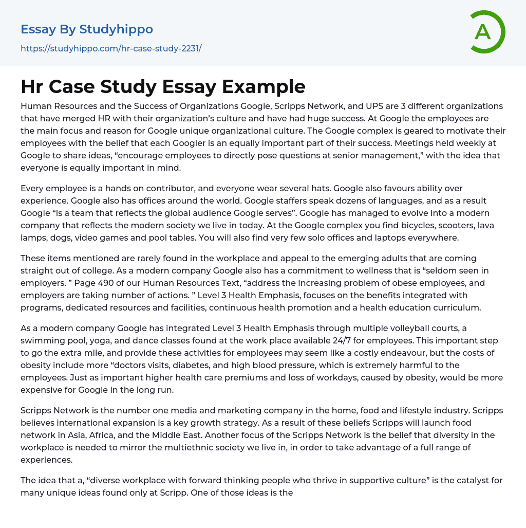 Hr Case Study Essay Example