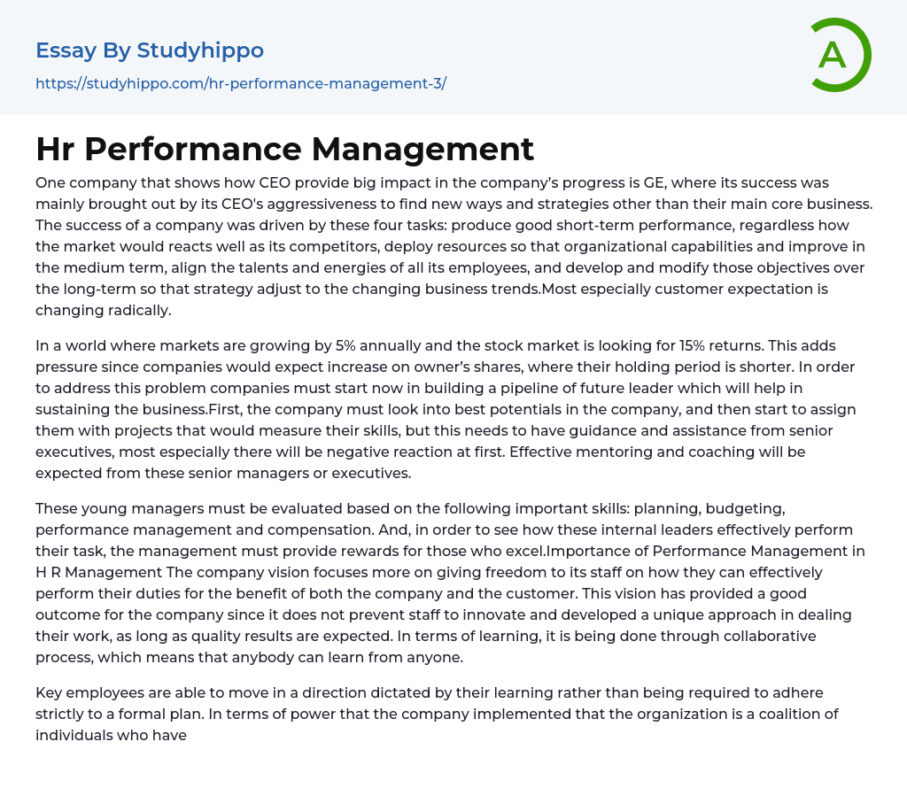 Hr Performance Management Essay Example