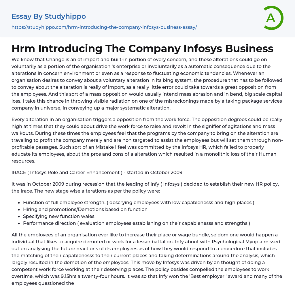 Hrm Introducing The Company Infosys Business Essay Example