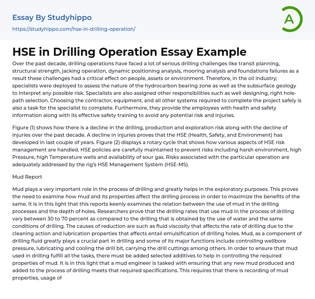 HSE in Drilling Operation Essay Example