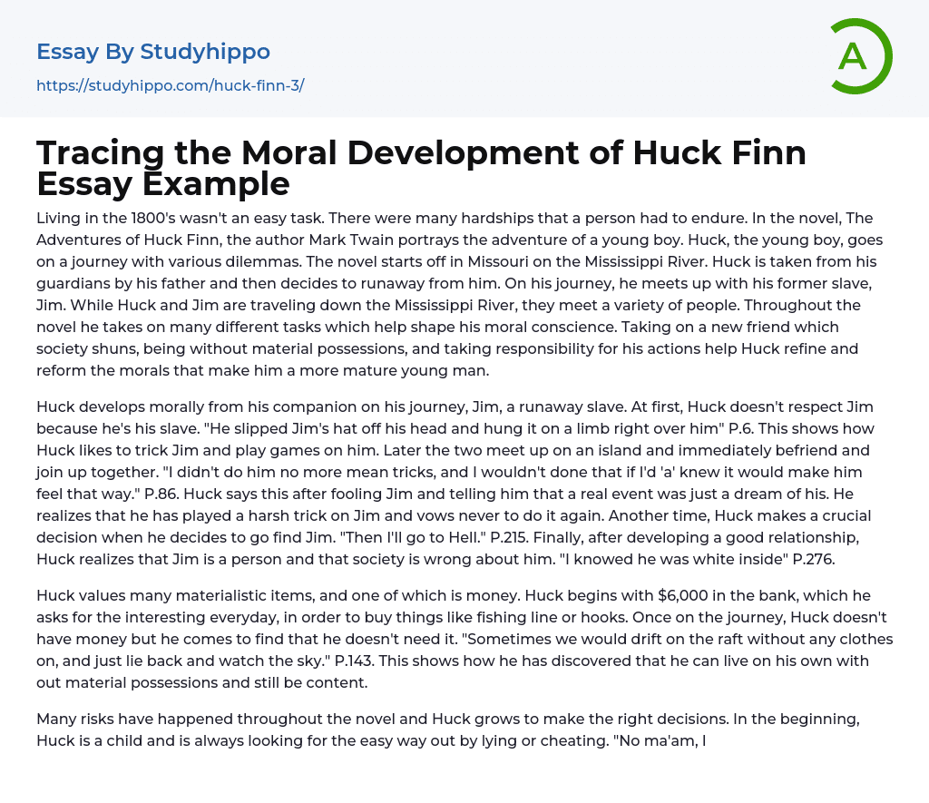 Tracing the Moral Development of Huck Finn Essay Example