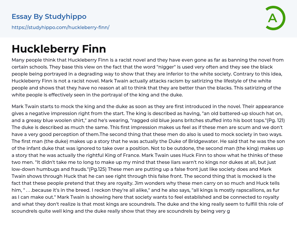 Huckleberry Finn Essay Example