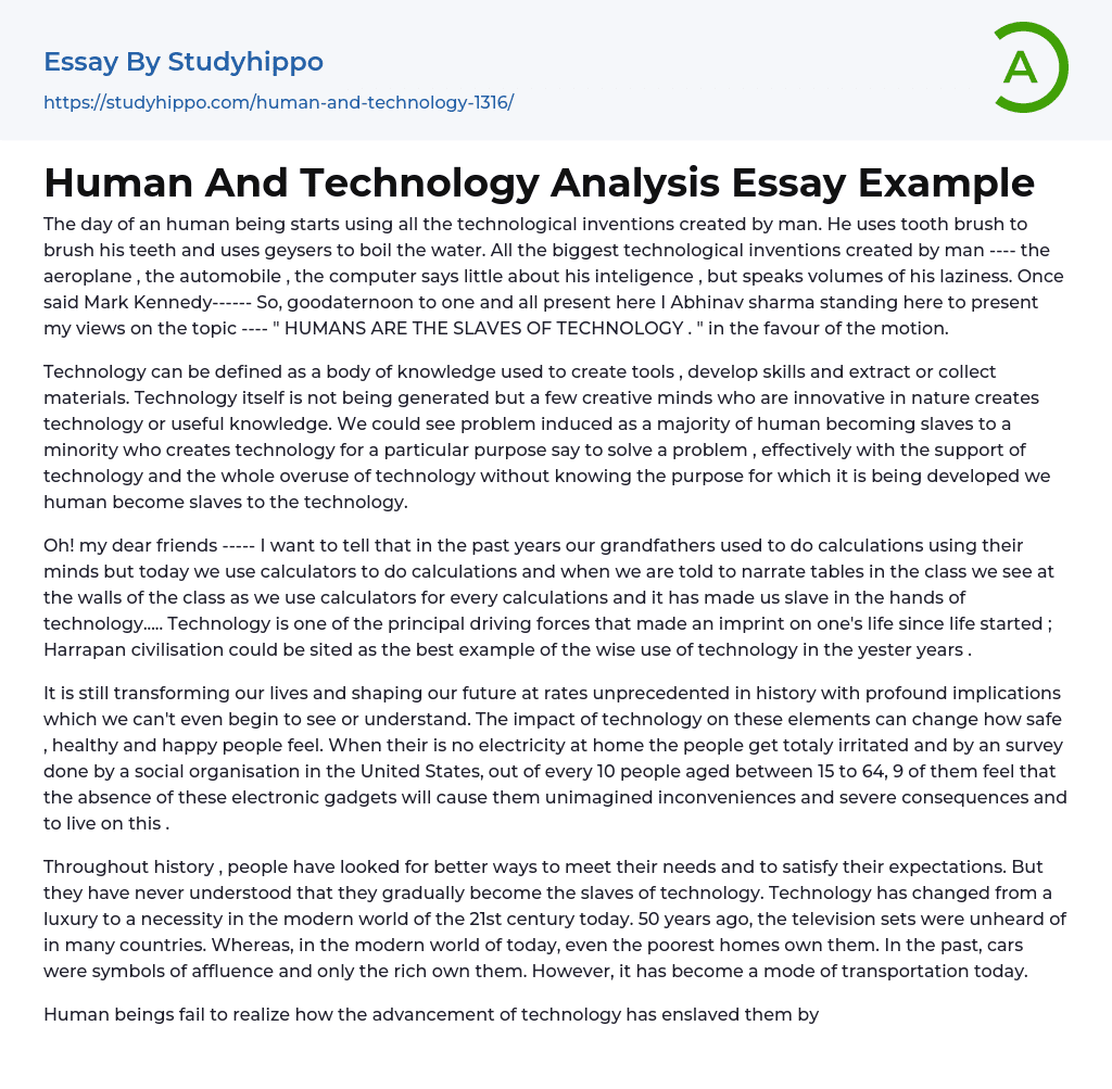 Human And Technology Analysis Essay Example