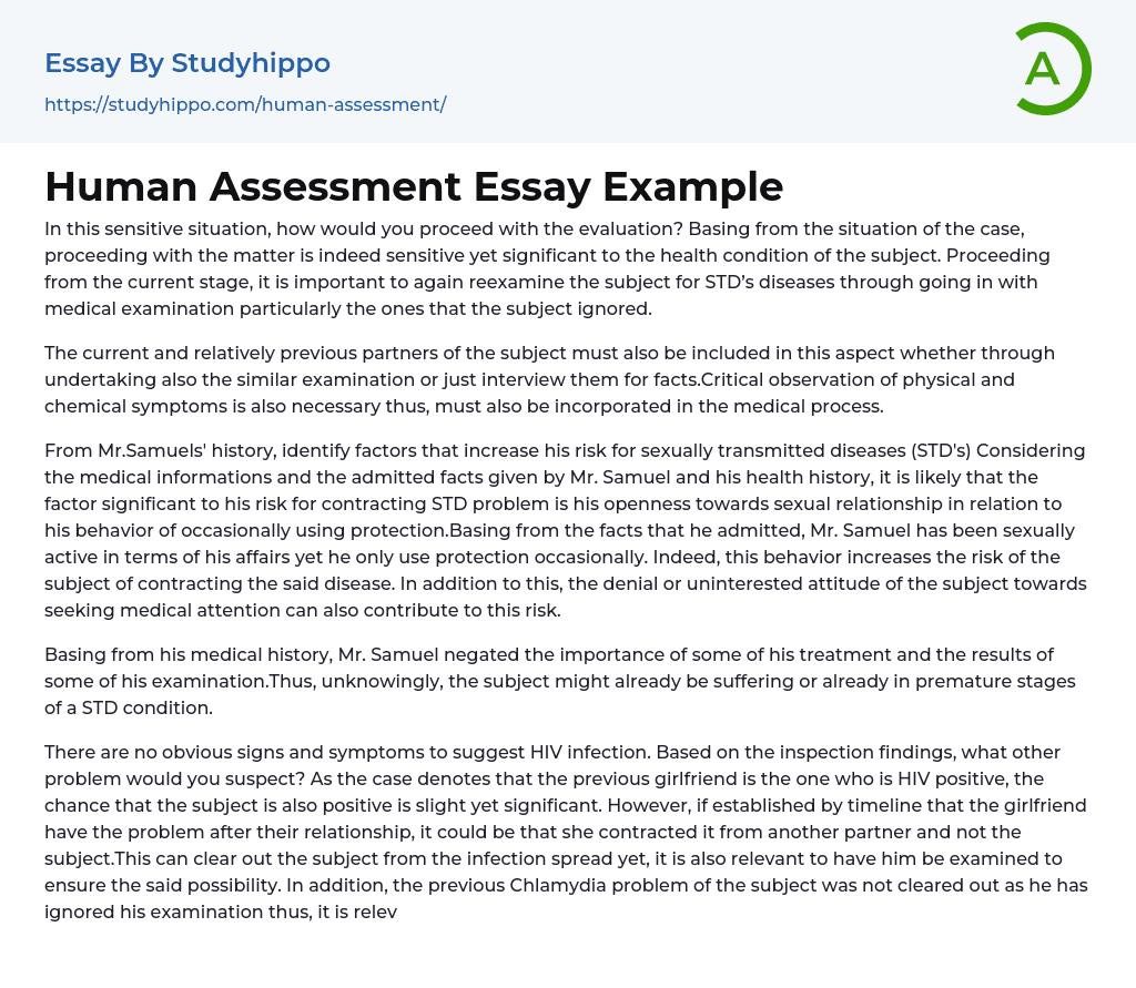 Human Assessment Essay Example
