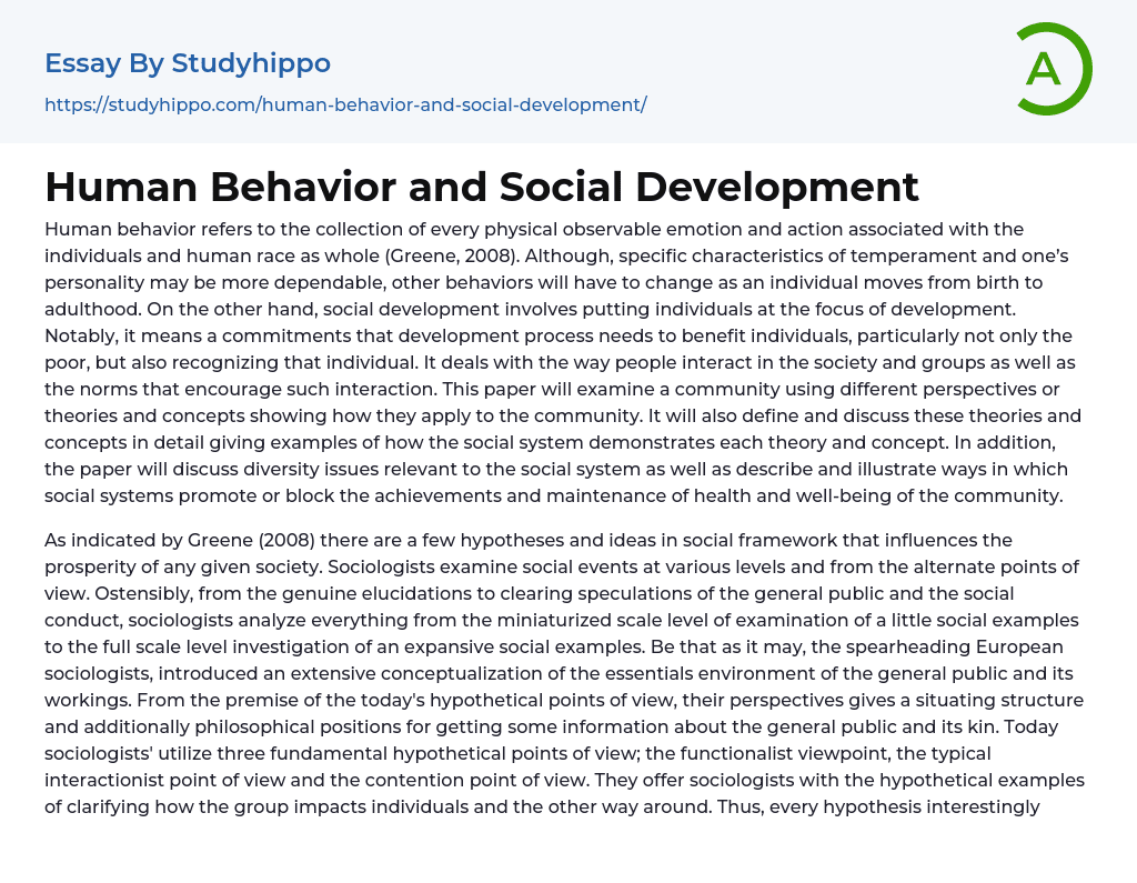 Human Behavior and Social Development Essay Example