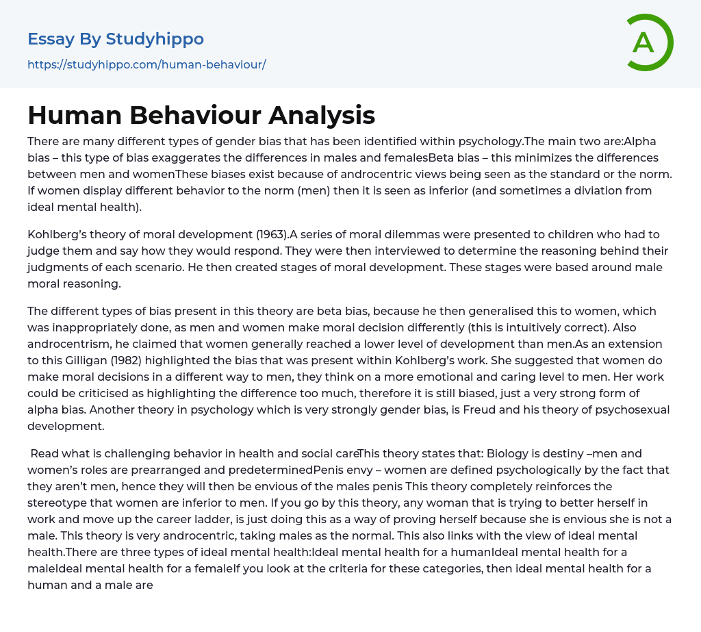 behavior analysis essay example