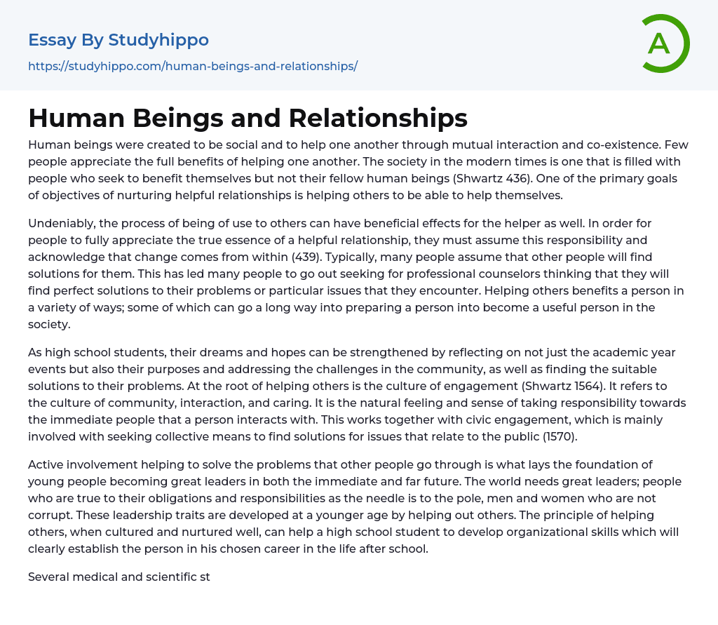 Human Beings and Relationships Essay Example