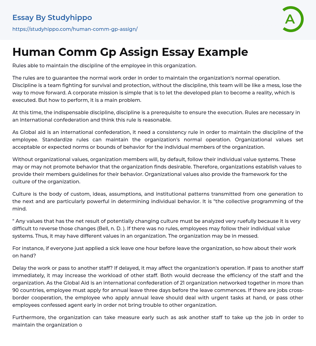 Human Comm Gp Assign Essay Example