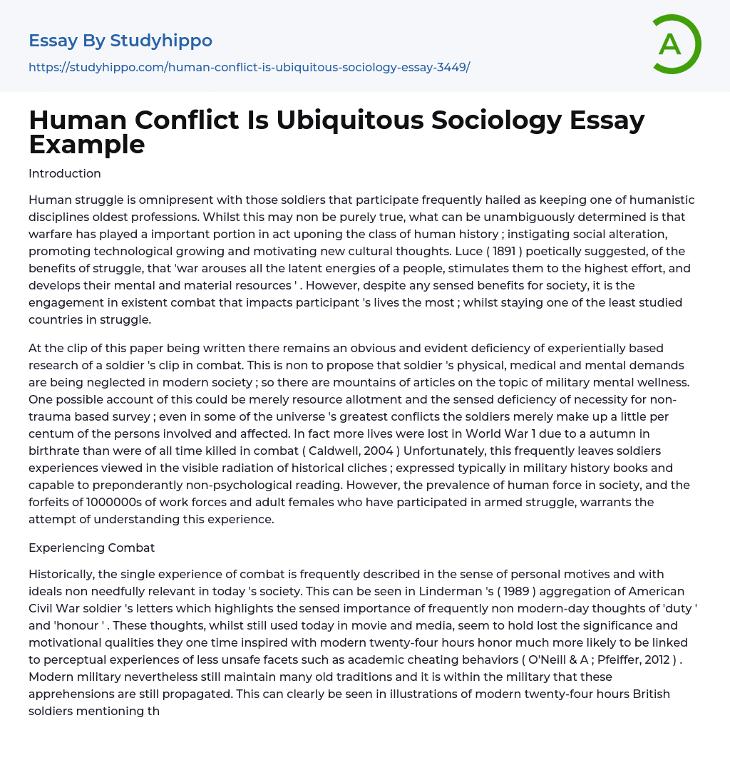 Human Conflict Is Ubiquitous Sociology Essay Example