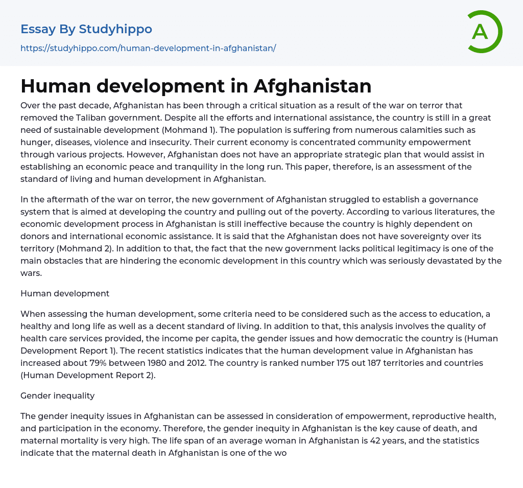Human development in Afghanistan Essay Example