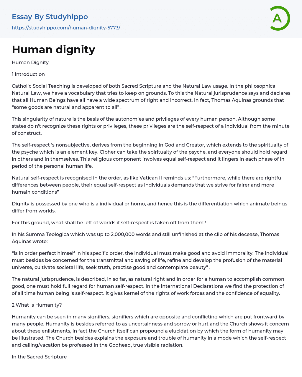 Human dignity Essay Example