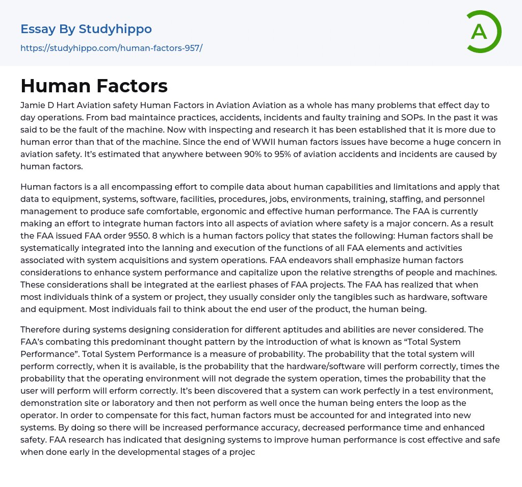 Human Factors Essay Example