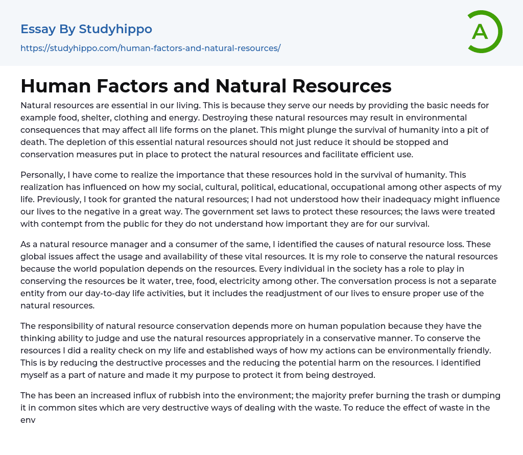 Human Factors and Natural Resources Essay Example