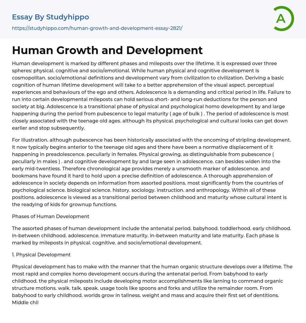 Human Growth and Development Essay Example