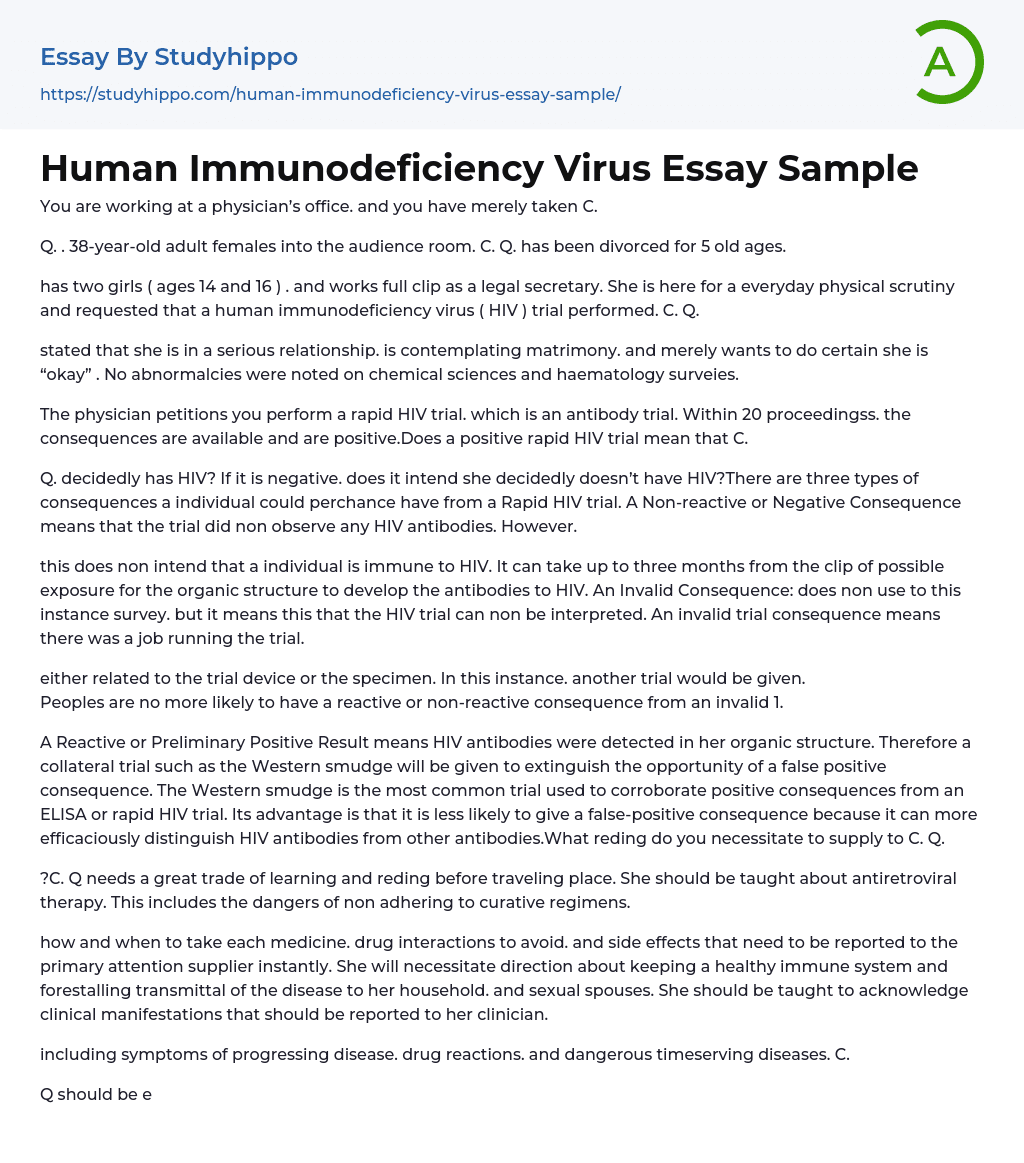 Human Immunodeficiency Virus Essay Sample