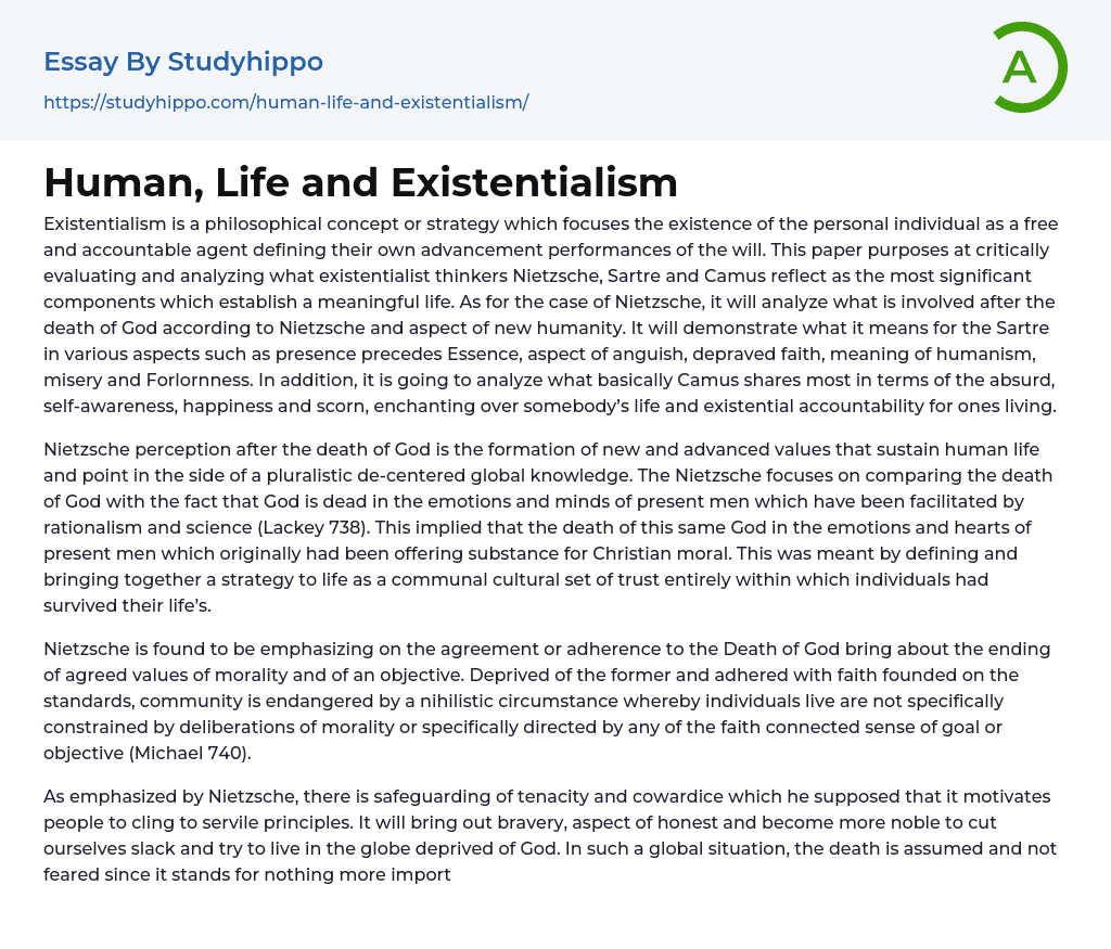 Human, Life and Existentialism Essay Example
