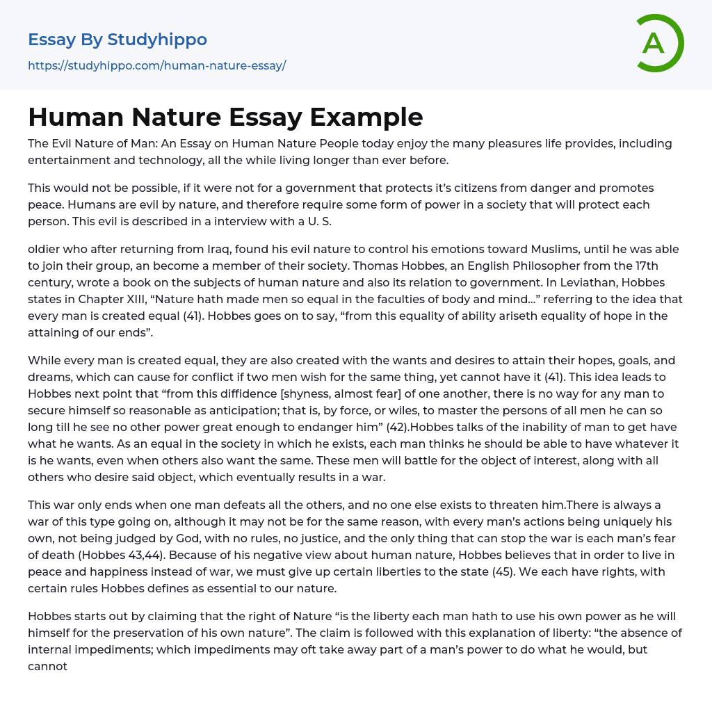 Human Nature Essay Example