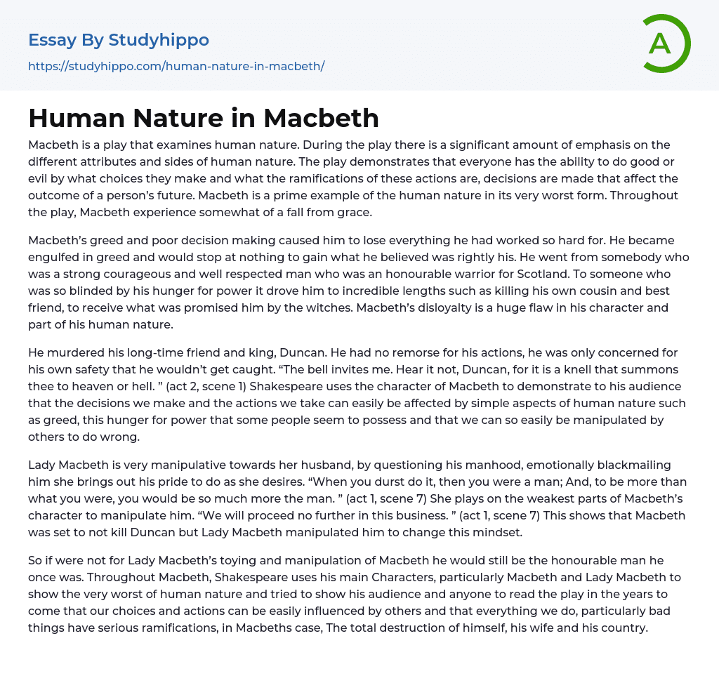 Human Nature in Macbeth Essay Example