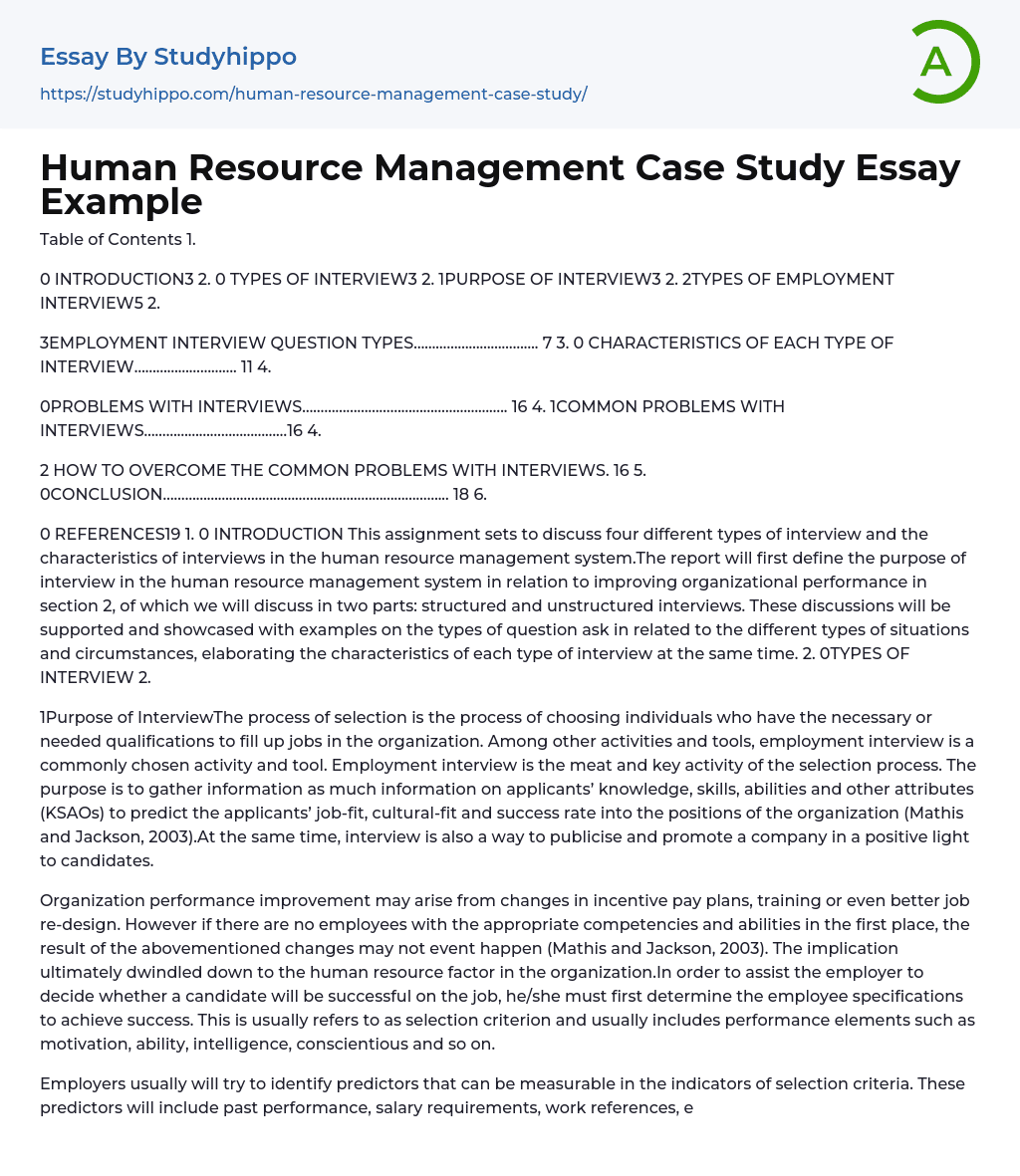 Human Resource Management Case Study Essay Example