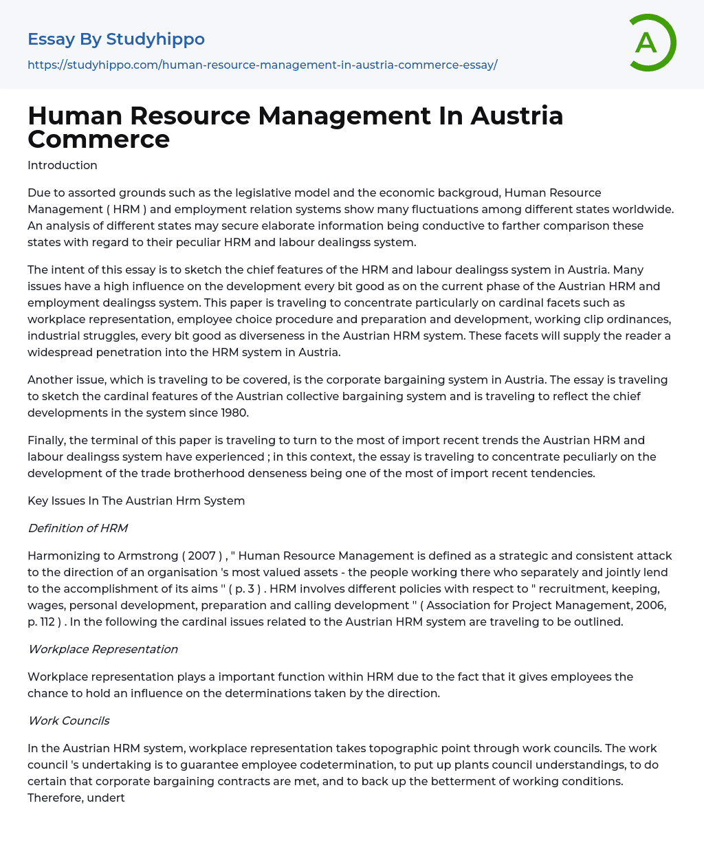 Human Resource Management In Austria Commerce Essay Example