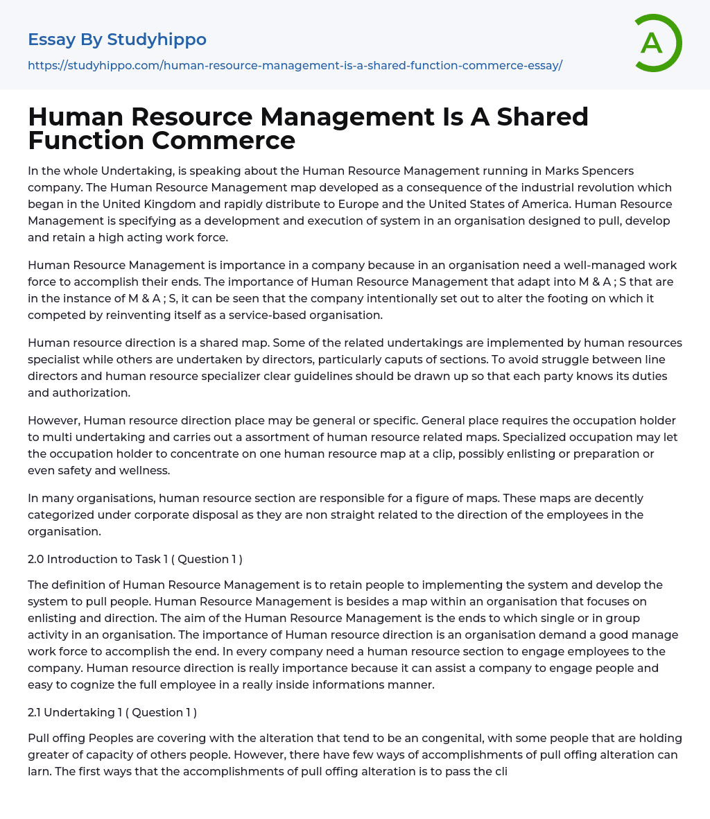 Human Resource Management Is A Shared Function Commerce Essay Example