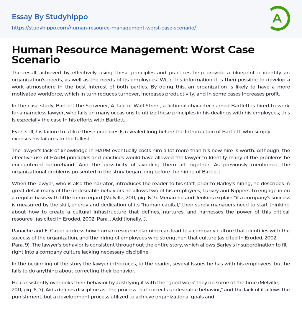 Human Resource Management: Worst Case Scenario Essay Example
