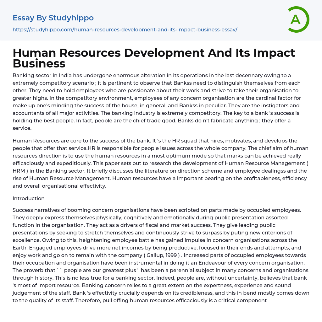 Human Resources Development And Its Impact Business Essay Example