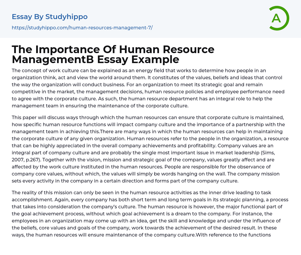 The Importance Of Human Resource Management?  Essay Example
