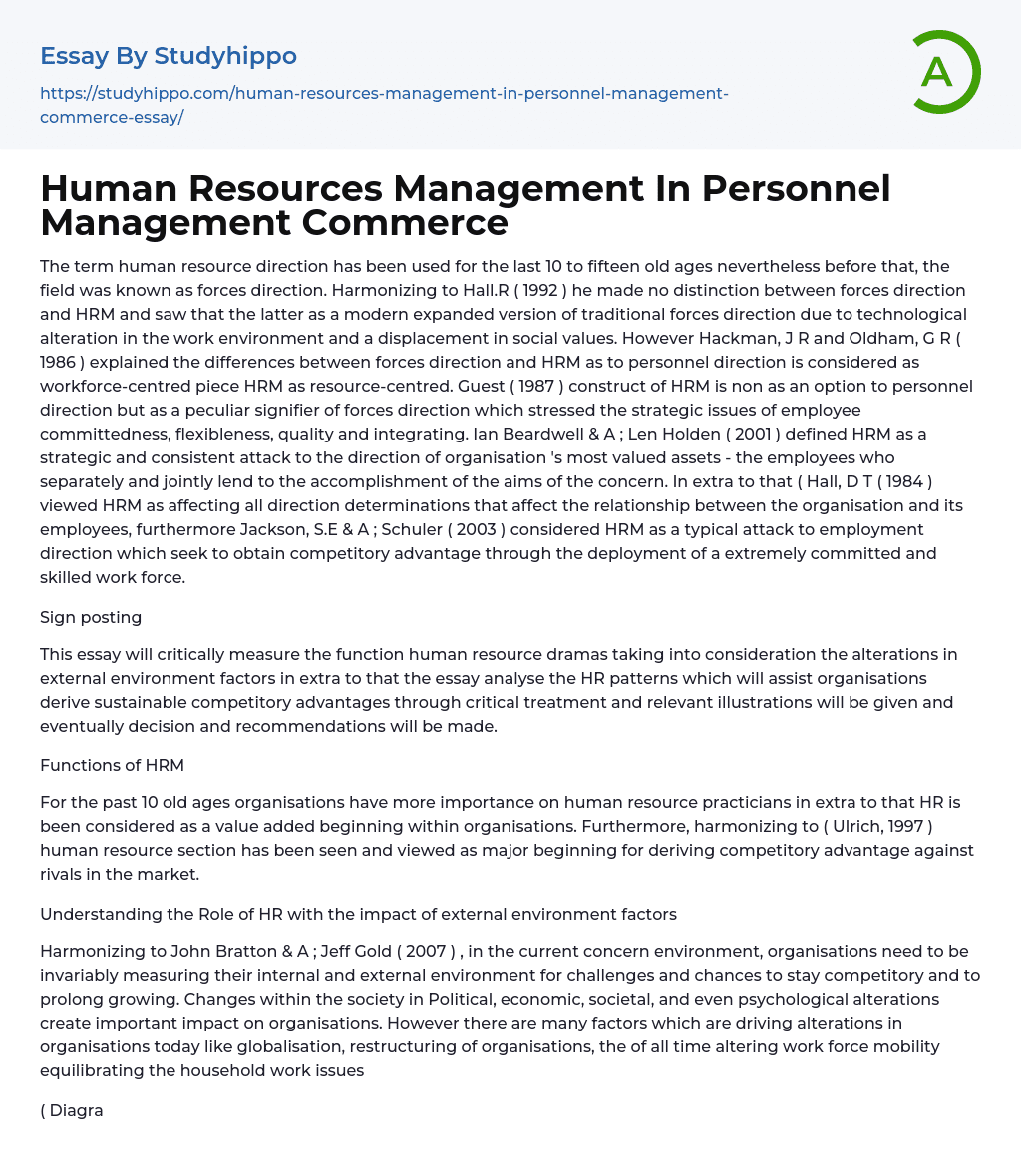 Human Resources Management In Personnel Management Commerce Essay Example