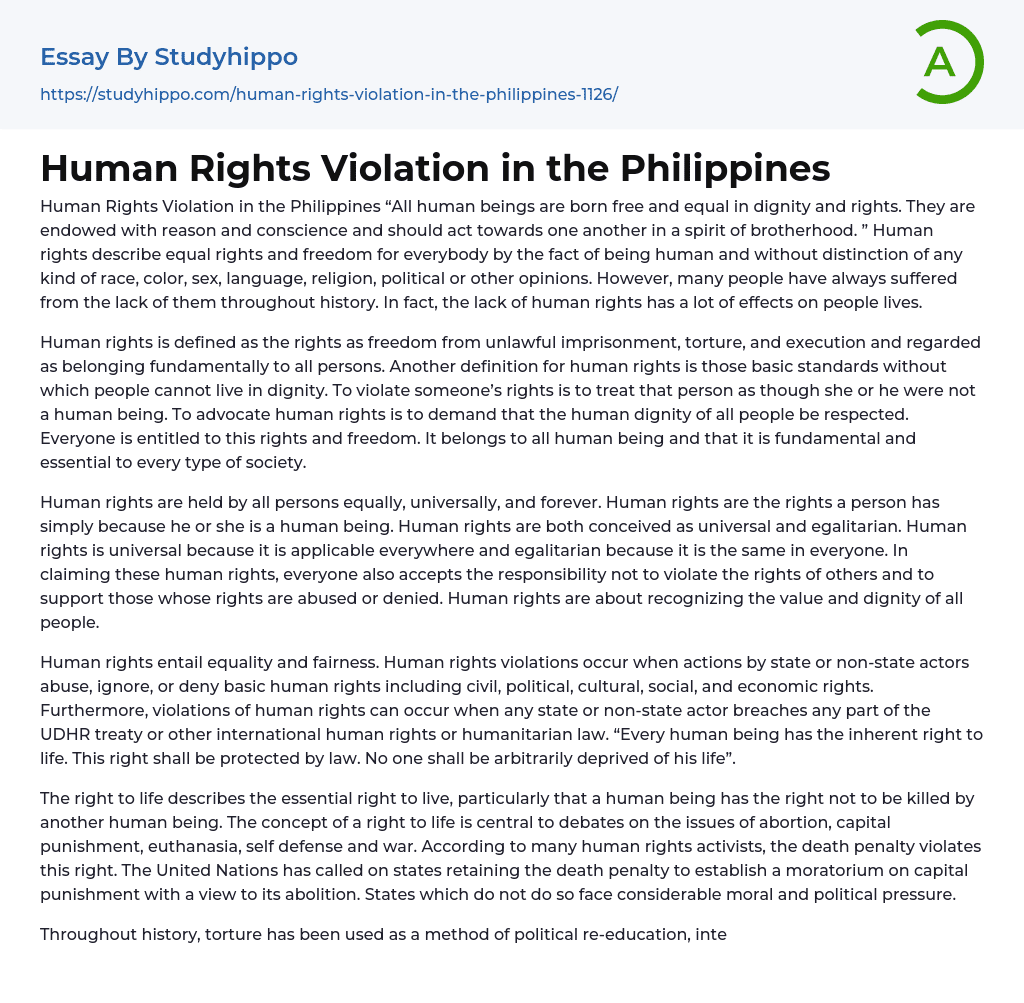Human Rights Violation in the Philippines Essay Example