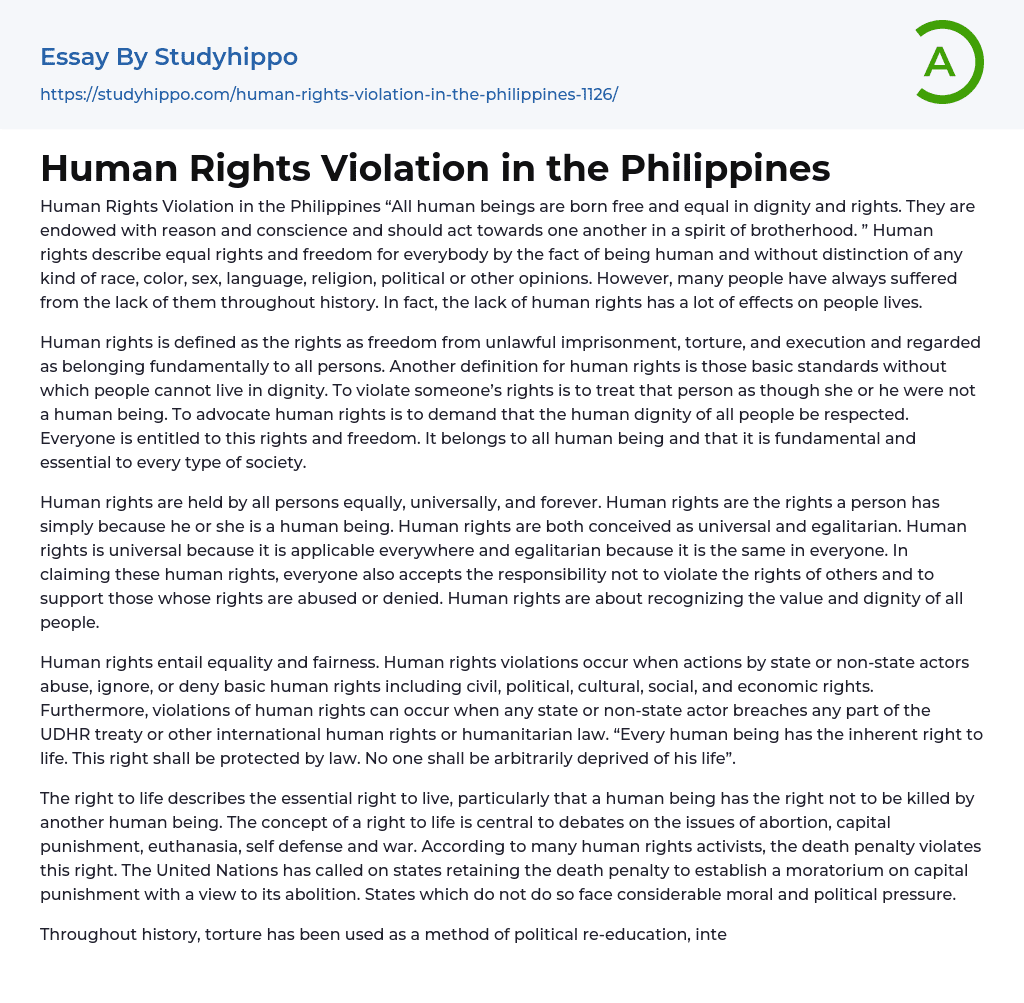 Human Rights Violation In The Philippines Essay Example StudyHippo