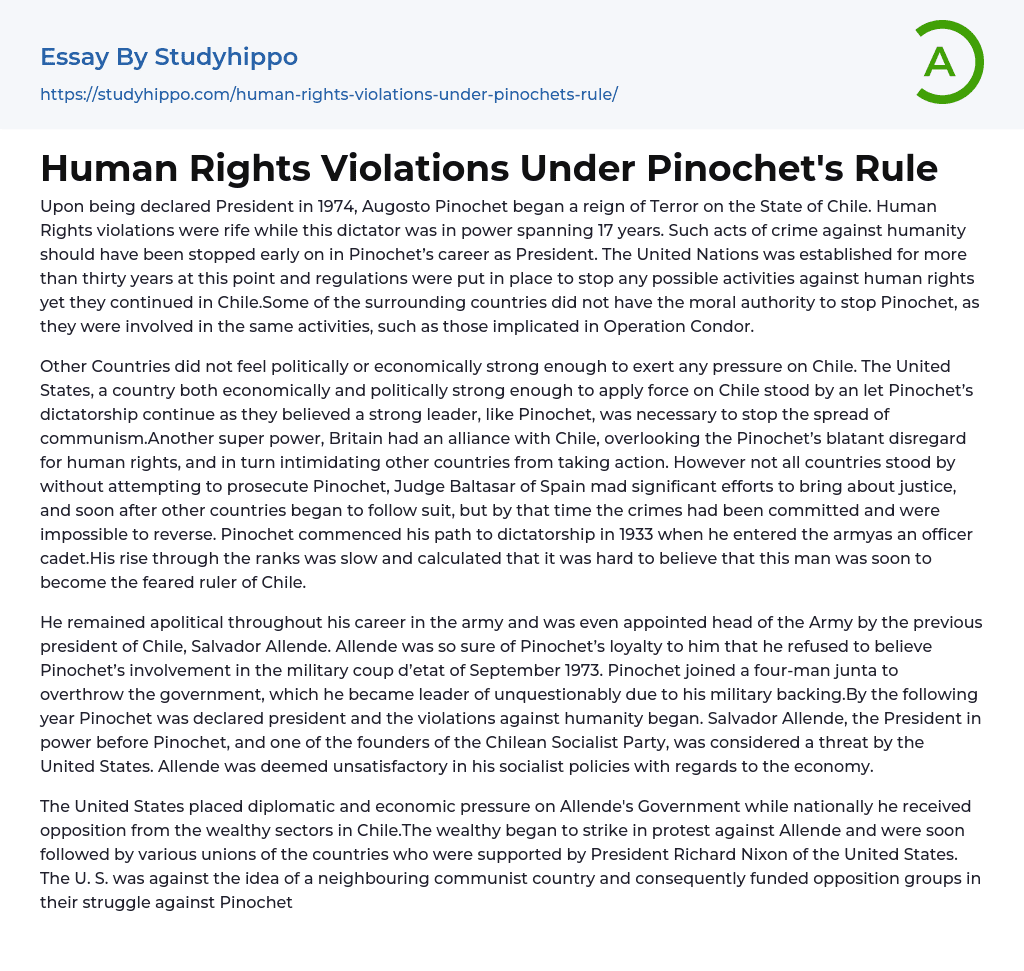 Human Rights Violations Under Pinochet’s Rule Essay Example