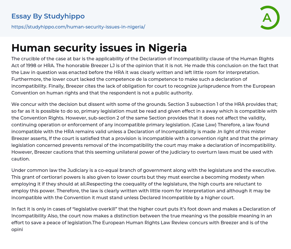 Human security issues in Nigeria Essay Example