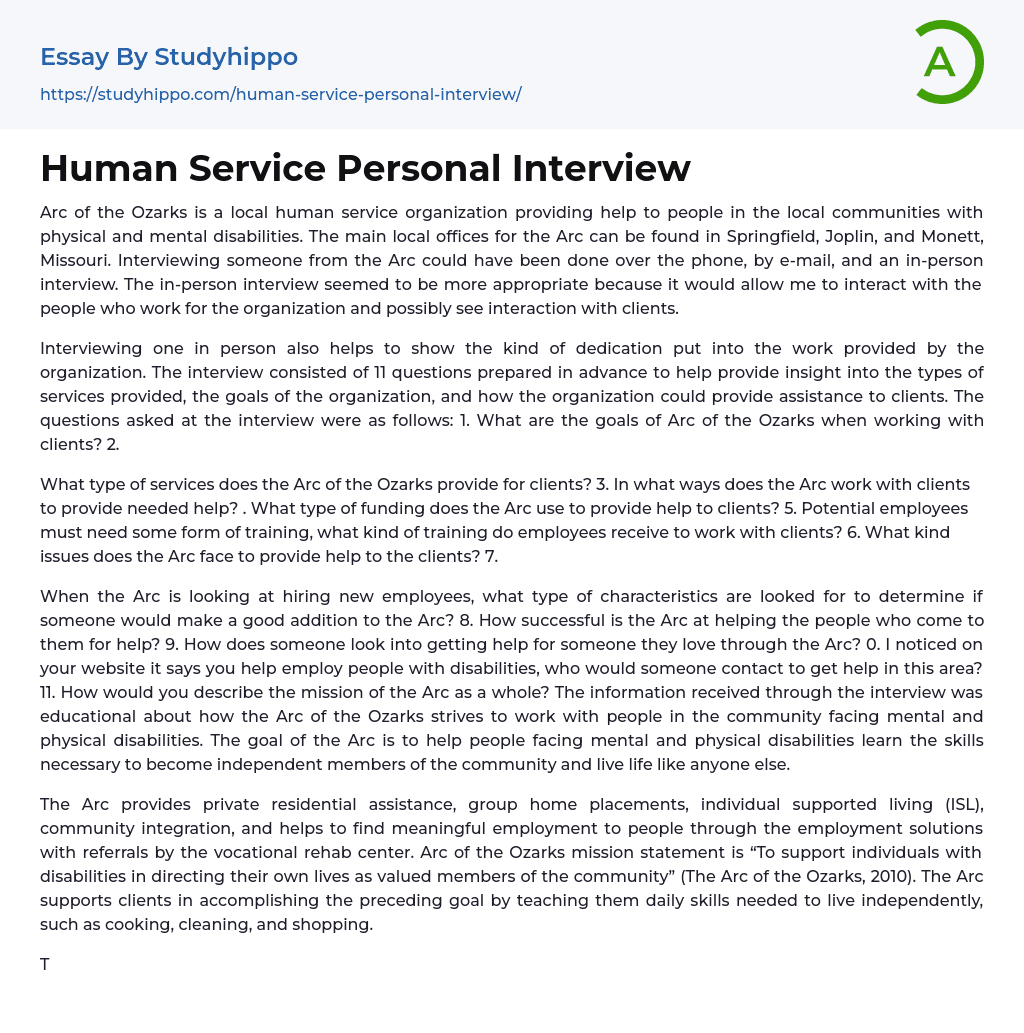 Human Service Personal Interview Essay Example