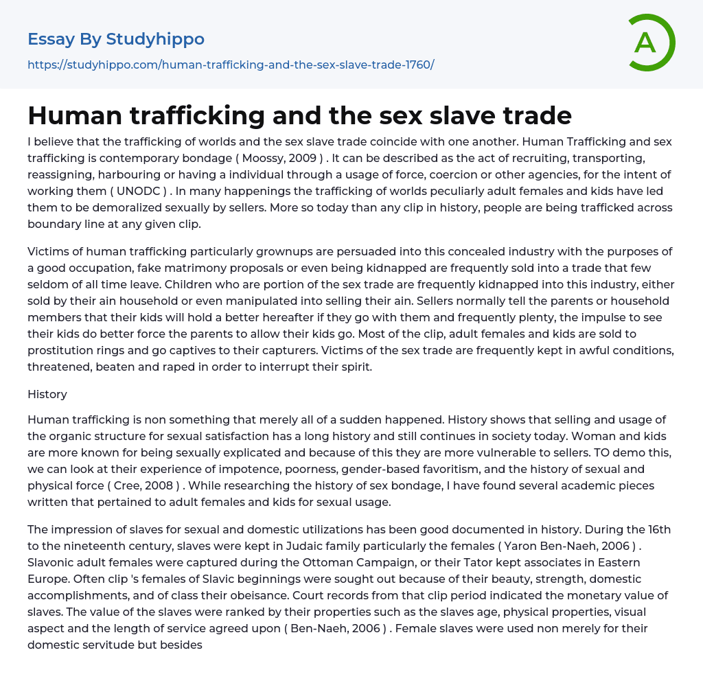 Human trafficking and the sex slave trade Essay Example