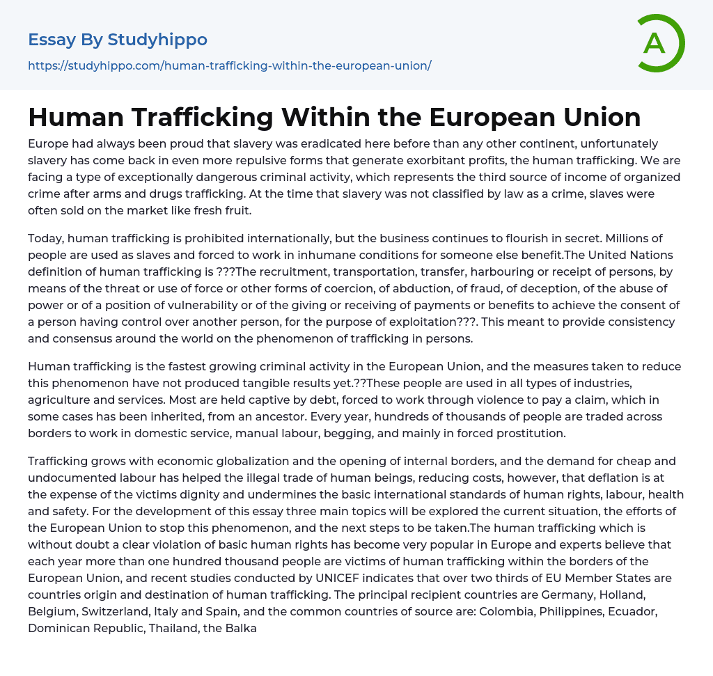 Human Trafficking Within the European Union Essay Example