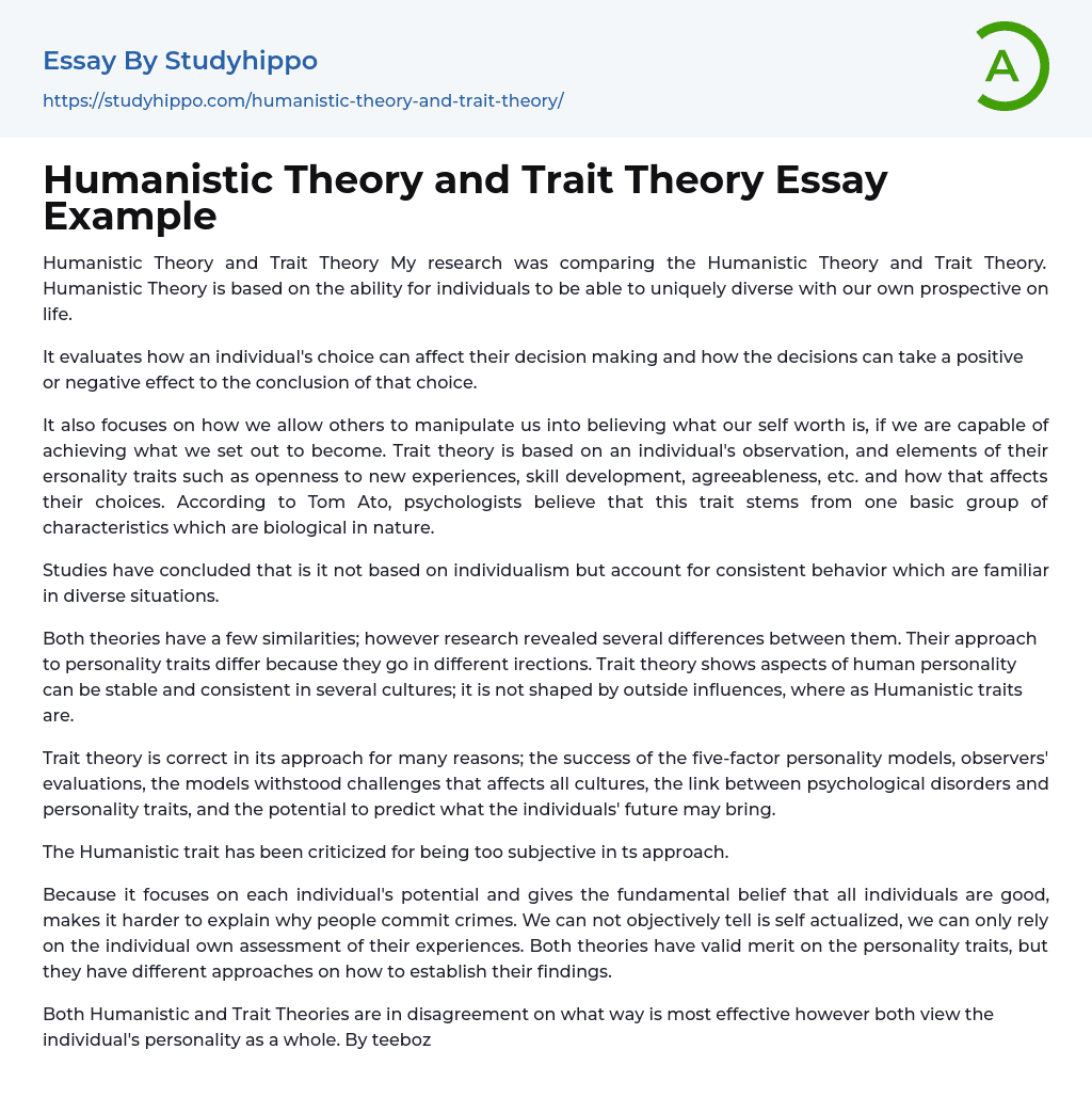 humanistic theory essay