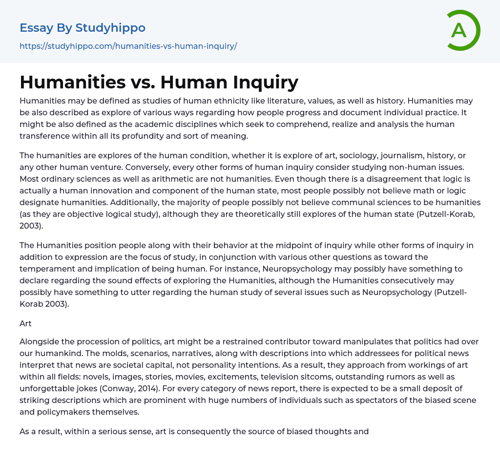 Humanities vs. Human Inquiry Essay Example