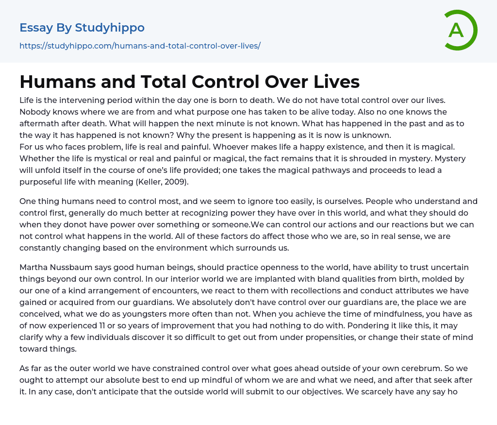 Humans and Total Control Over Lives Essay Example