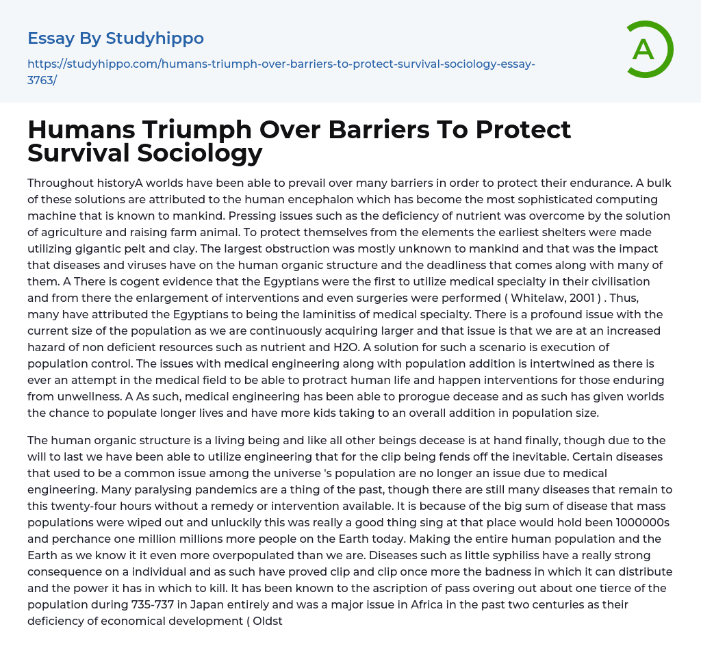 Humans Triumph Over Barriers To Protect Survival Sociology Essay Example