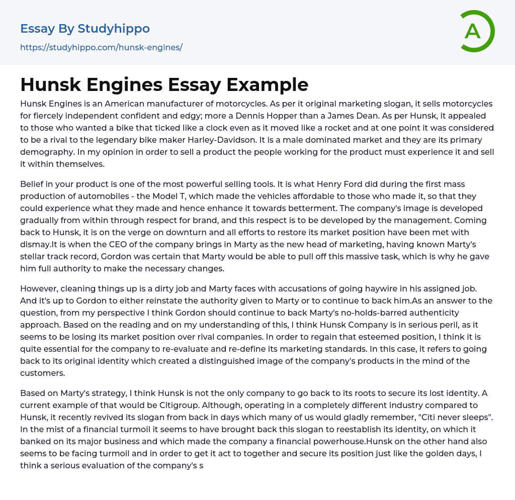 Hunsk Engines Essay Example