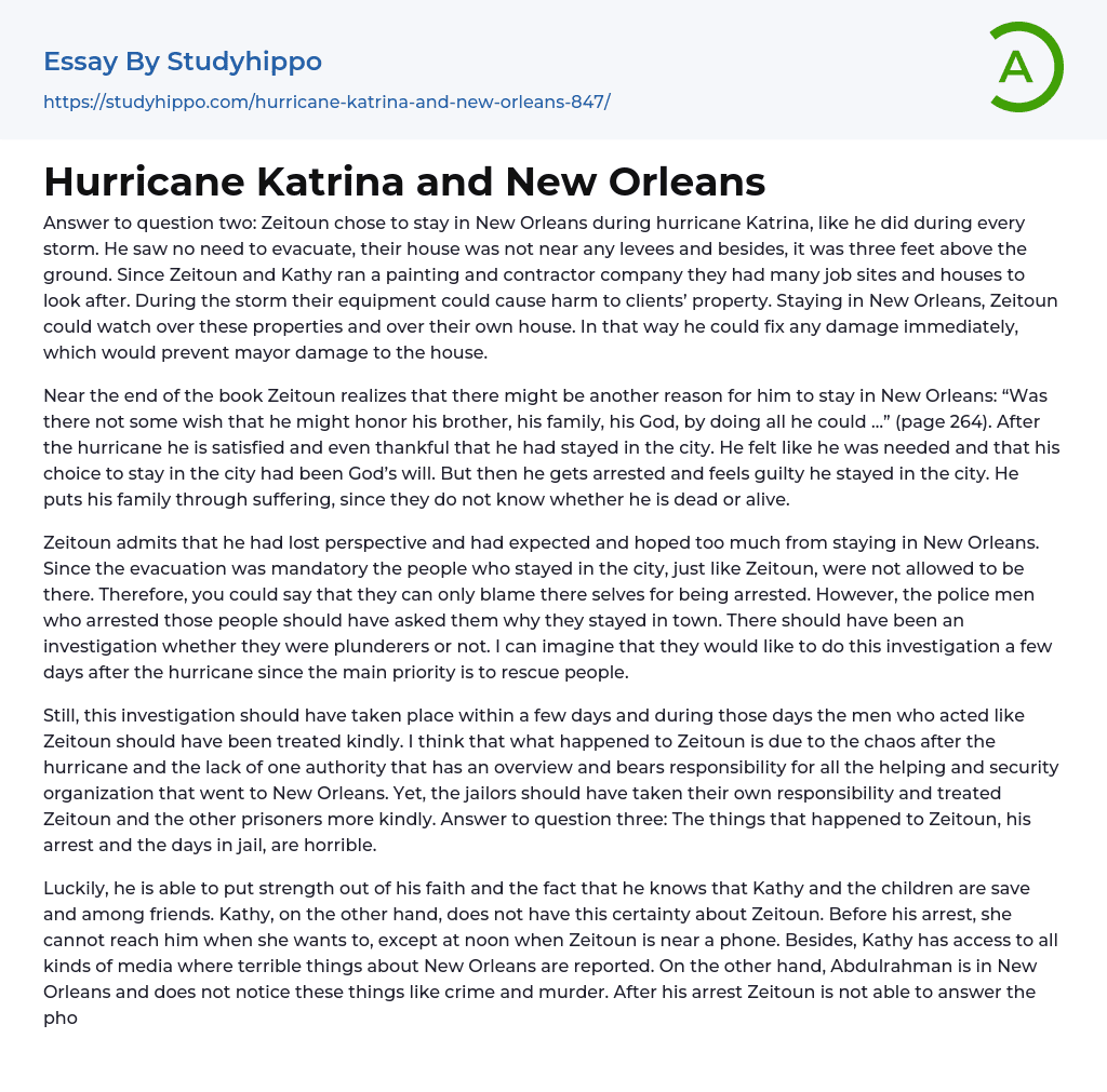Hurricane Katrina and New Orleans Essay Example
