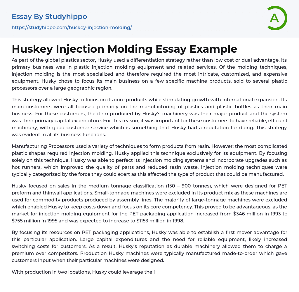Huskey Injection Molding Essay Example