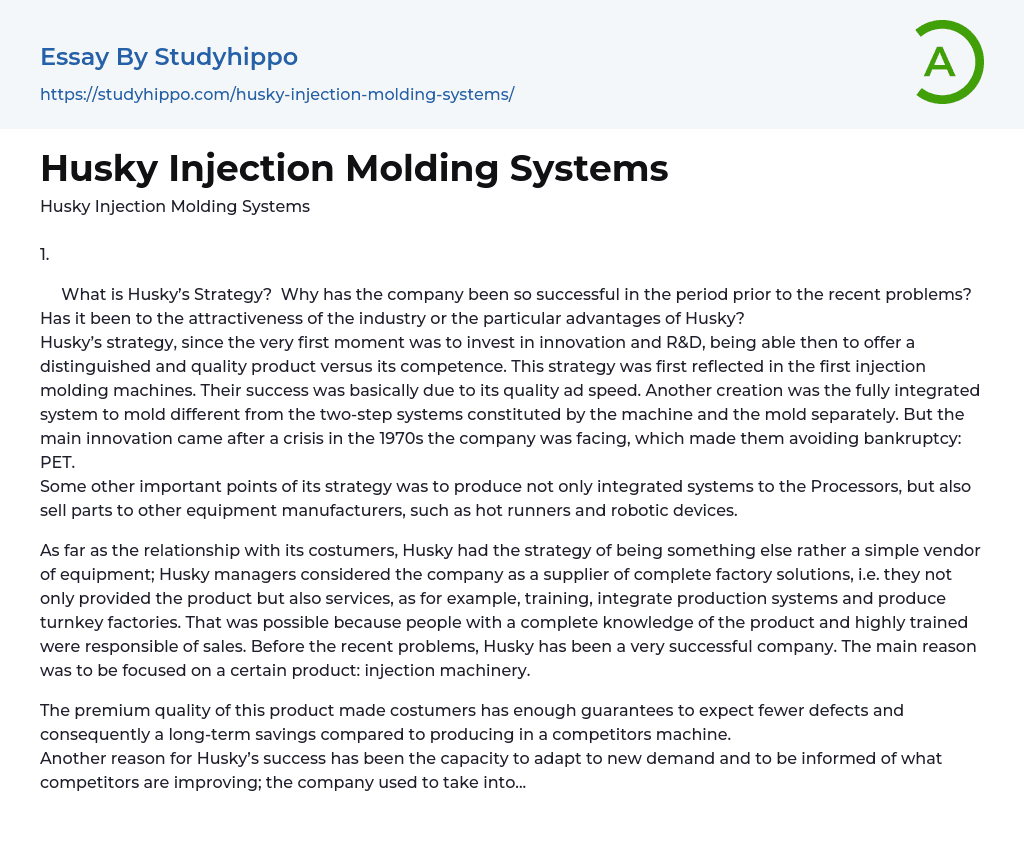 Husky Injection Molding Systems Essay Example