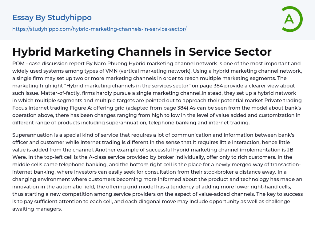Hybrid Marketing Channels in Service Sector Essay Example