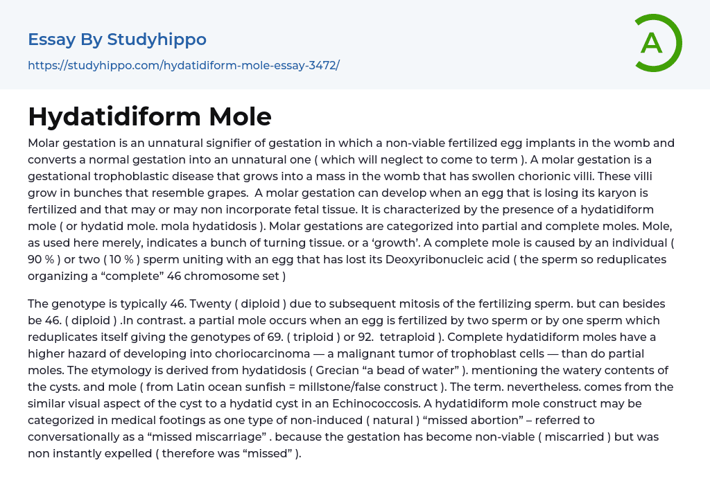 Hydatidiform Mole Essay Example