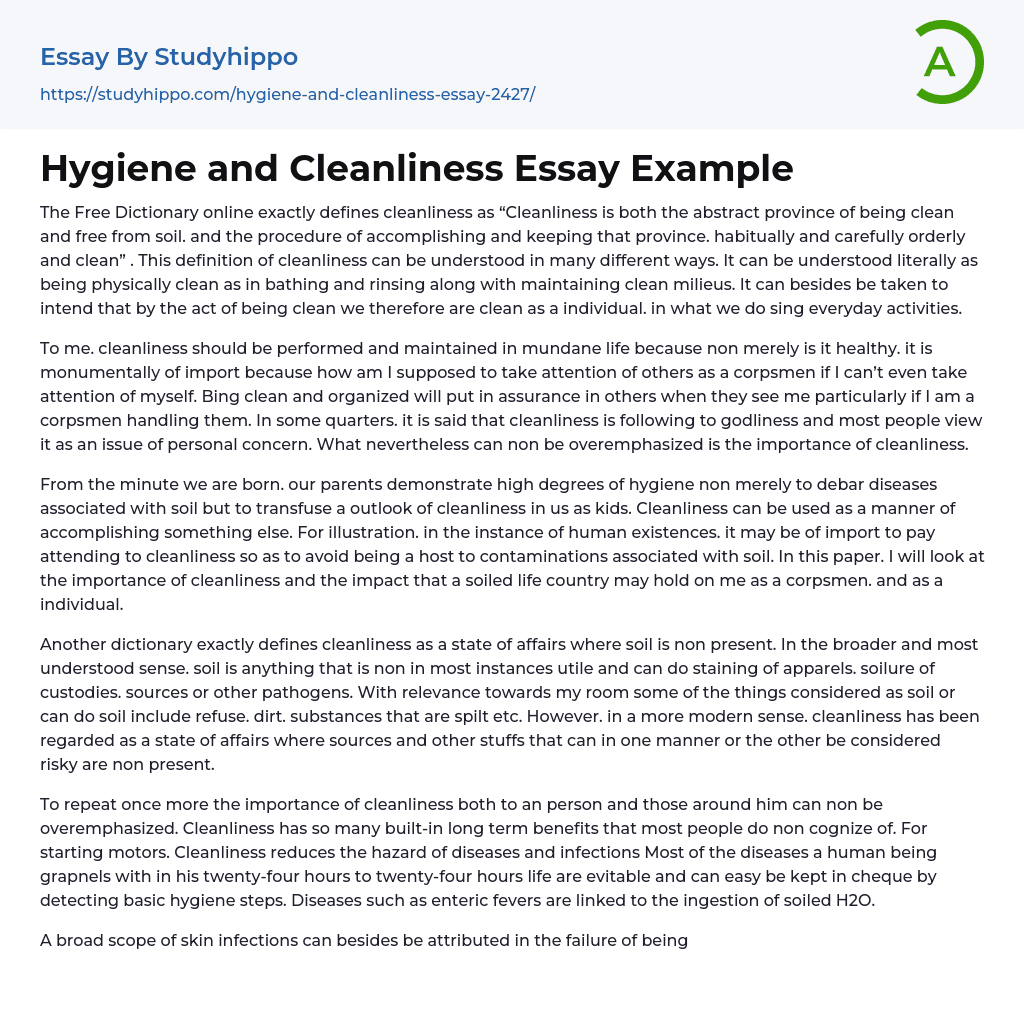 health and cleanliness essay